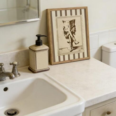 Framed Vintage Cowgirl Funny Bathroom Canvas Wall Art, Retro Stamp Style Western Rustic Wall Decor, Beige Brown Cowboy Boots Picture for Bathroom Laundry Room Bedroom Farmhouse Home Decoration in Kuwait