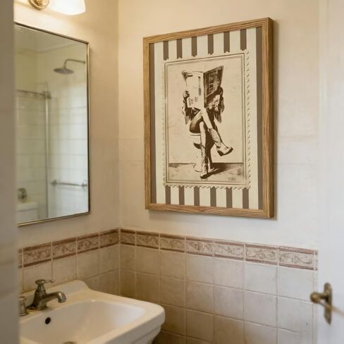 Framed Vintage Cowgirl Funny Bathroom Canvas Wall Art, Retro Stamp Style Western Rustic Wall Decor, Beige Brown Cowboy Boots Picture for Bathroom Laundry Room Bedroom Farmhouse Home Decoration in Kuwait