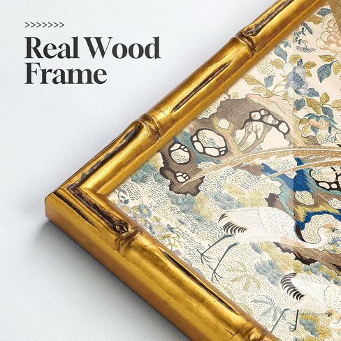 Vintage Gold Framed Chinoiserie Wall Art for Living Room, Vertical Retro Neutral Floral Bird Artwork for Walls, Canvas Print with Bamboo-Style Framed for Bedroom Dining Room Wall Decor, 20x40 Inch in Kuwait