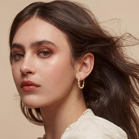 Gold Hoop Earrings 14K Gold Earrings for Women Gold Hoop Earrings for Women Hoops Gentle Charm of Romantic Woven Shape with Cubic Zirconia Hoops Earring for Womens 29mm in Saudi Arabia
