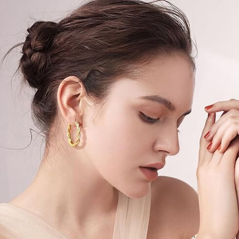 Gold Hoop Earrings 14K Gold Earrings for Women Gold Hoop Earrings for Women Hoops Gentle Charm of Romantic Woven Shape with Cubic Zirconia Hoops Earring for Womens 29mm in Saudi Arabia
