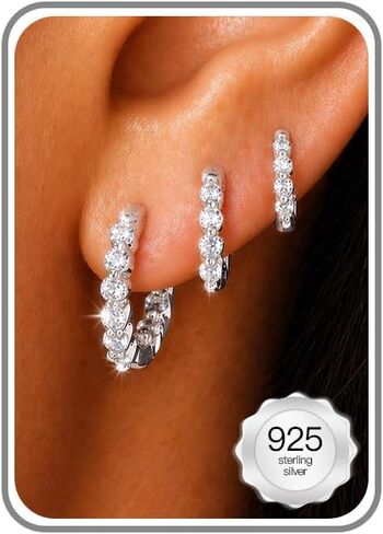 VRIUA 3 Pairs 925 Sterling Silver Earrings for Women - 14K Gold Plated Small Hoop Stacks for Multiple Piercings Earrings Set Lightweight Hypoallergenic Huggie Hoops Earrings Trendy Jewelry Gifts in Saudi Arabia