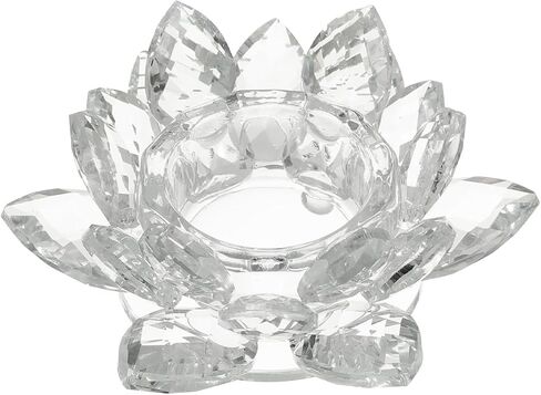 Crystal Lotus Flower Tealight Candle Holder, Clear, 4.33" | Glass, Decorative Candlestick, Elegant Floral Design in Saudi Arabia