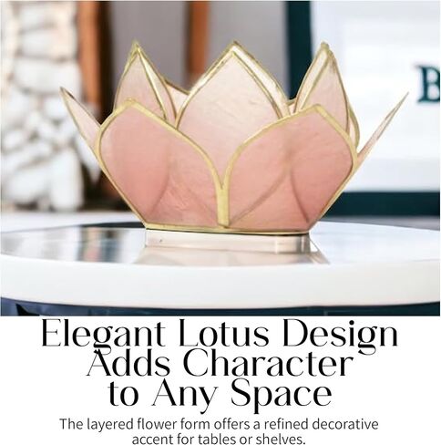 Om Gallery Mini Gemstone Lotus Tealight Holder - Handcrafted Capiz Shell Design for Soft Glow, Elegant Home & Table Decor, Wedding Centerpiece, Votive Candle Styling & Thoughtful Gifting - Rose Quartz in Saudi Arabia