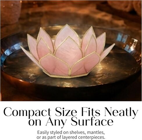 Om Gallery Mini Gemstone Lotus Tealight Holder - Handcrafted Capiz Shell Design for Soft Glow, Elegant Home & Table Decor, Wedding Centerpiece, Votive Candle Styling & Thoughtful Gifting - Rose Quartz in Saudi Arabia