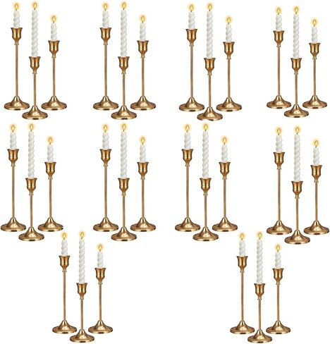 10 Sets Candle Holder Brass Gold Candlestick Holders - HearthLume Vintage Modern Metal Taper Candle Holders, Decorative Centerpiece for Table Mantel, Wedding Kitchen Home Decor, Wedding Gift,30Pcs in Saudi Arabia