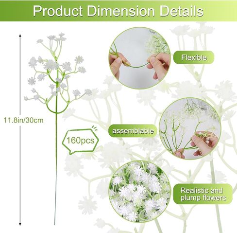Artificial Flowers 160 Pcs Babys Breath Artificial Flowers White Babys Breath Flowers Artificial Bulk Real Touch Fake Gypsophila Realistic Flowers for Wedding Home DIY Tables Decoration in Kuwait