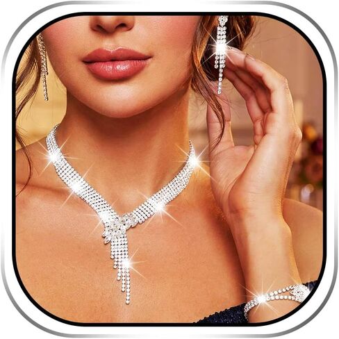 Sixexey Rhinestone Bridal Jewelry Set Prom Necklace Earrings Sparkly Wedding Jewelry Accessories for Women in Kuwait
