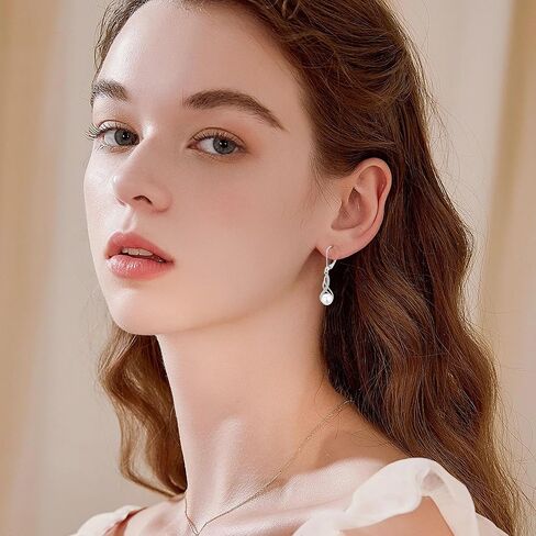 Pearl Pendant Necklace and Earrings Set for Women, Gifts For Women Wife Mother's Day Anniversary, 925 Sterling Silver Infinity Jewelry Set with 8mm Freshwater Cultured Pearl Jewelry White in Saudi Arabia