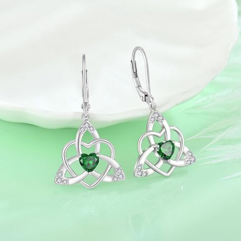 FJ Irish Celtic Knot Jewelry Set for Women 925 Sterling Silver Emerald Necklace and Earrings Set May Birthstone Jewelry Gifts in Kuwait