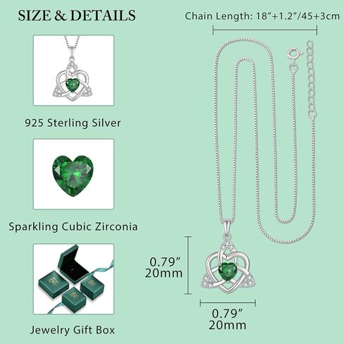 FJ Irish Celtic Knot Jewelry Set for Women 925 Sterling Silver Emerald Necklace and Earrings Set May Birthstone Jewelry Gifts in Kuwait