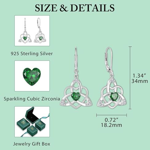 FJ Irish Celtic Knot Jewelry Set for Women 925 Sterling Silver Emerald Necklace and Earrings Set May Birthstone Jewelry Gifts in Kuwait