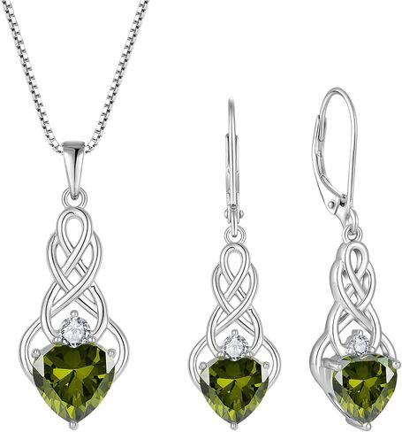 FJ Infinity Celtic Knot Jewelry Set for Women 925 Sterling Silver Peridot Necklace and Earrings Set August Birthstone Jewelry Gifts in Kuwait