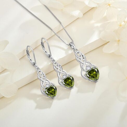 FJ Infinity Celtic Knot Jewelry Set for Women 925 Sterling Silver Peridot Necklace and Earrings Set August Birthstone Jewelry Gifts in Kuwait