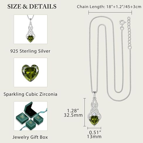 FJ Infinity Celtic Knot Jewelry Set for Women 925 Sterling Silver Peridot Necklace and Earrings Set August Birthstone Jewelry Gifts in Kuwait
