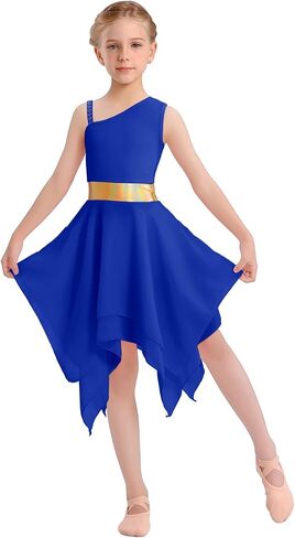 Girls Praise Dance Dress One Shoulde Halter Asymmetric Liturgical Worship Dancewear Lyrical Dance Costume in Saudi Arabia