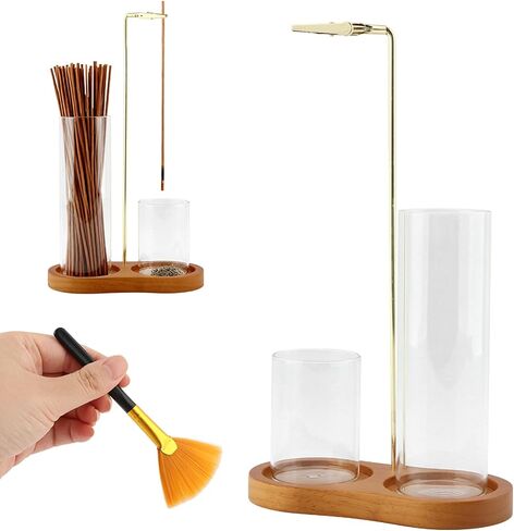 2 in 1 Incense Holder for Sticks,Wooden incence Holder with Detachable Glass Ash Catcher & inscent Sticks Organizer and a Ash Brush, for Meditation Yoga Spa Room Decor in Saudi Arabia