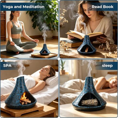 Palo Santo Chimney,Palo Santo Holder Ceramic Aroma Holder Incense Holder for Sticks Sage Cones Blue Incense Burner Ceramic Mini Chimney for Meditation Yoga, Ash Catcher Room Home Decor (Blue-A) in Saudi Arabia