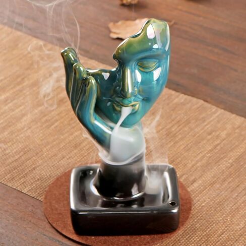Backflow Ceramic Incense Burner for Incense Cones Creative Half Face Contemplate Reverse Flow Censer Incense Stick Holder in Saudi Arabia