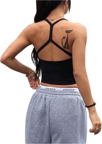 تيشيرت SweatyRocks نسائي مقصوص على شكل حرف Y من الخلف للتمارين الرياضية وحزام سباغيتي لليوجا وصالة الألعاب الرياضية in Kuwait