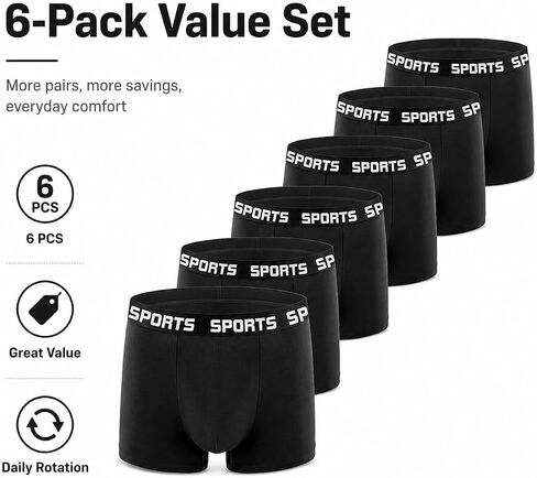 6 pcs Men's Boxer Underwear, Soft Breathable Boxers Briefs, Moisture-Wicking Underwear for Men（Black） in Kuwait