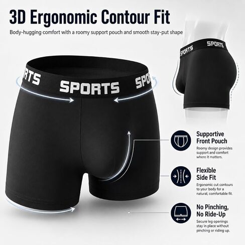 6 pcs Men's Boxer Underwear, Soft Breathable Boxers Briefs, Moisture-Wicking Underwear for Men（Black） in Kuwait