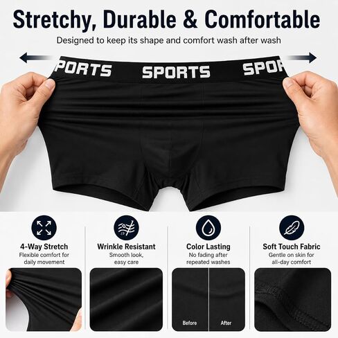 6 pcs Men's Boxer Underwear, Soft Breathable Boxers Briefs, Moisture-Wicking Underwear for Men（Black） in Kuwait