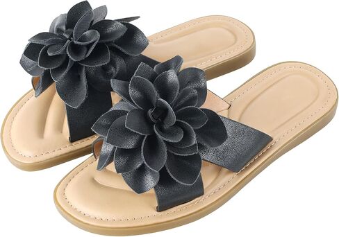 DAYDAYGO Slide Sandals for Women with Big 3D Flower - Casual Comfort Dressy Sandal Shoes for Work & Office, Shopping, Daily Wear - Boho Cute Floral Slides in Saudi Arabia