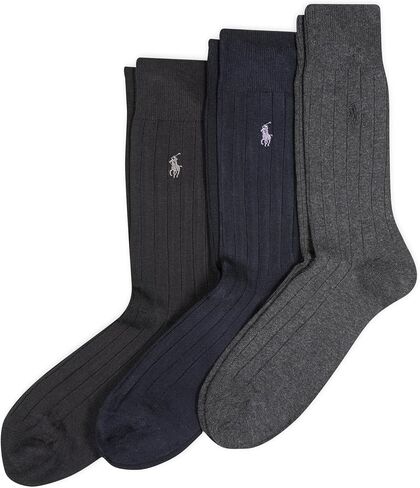 Polo Men's Mercerized Cotton Ribbed Slack Socks 3 Pair Pack, Charcoal, Men's Shoe Size 6.5-12 in Kuwait