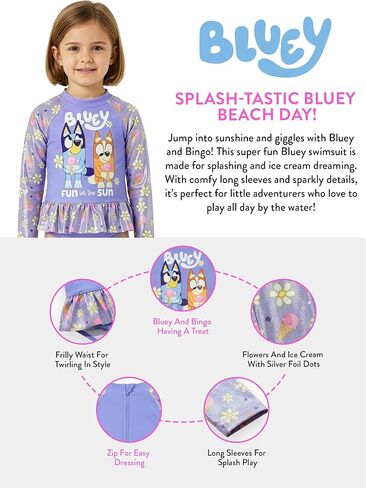 Bluey Bathing Suit, Girls Swimsuit with Long Sleeves, Kids Swimsuit for The Beach Or Pool, Cute Bathing Suits for Girls in Kuwait