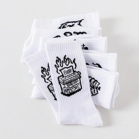Men's Athletic Crew Socks, Black and White, Graphic Print, Polyester, One Size in Kuwait