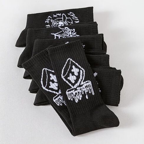 Men's Athletic Crew Socks, Black and White, Graphic Print, Polyester, One Size in Kuwait