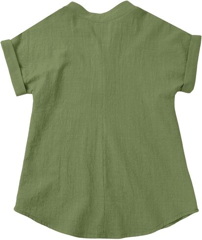 Girls Linen Shirt Short Sleeve Button Down Shirts V Neck Casual Tunic Blouse for Teens Girls Linen Tops School Uniform in Kuwait