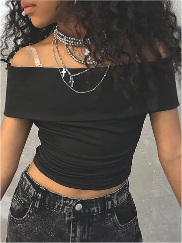 OYOANGLE Girl's Off The Shoulder Crop Top Short Sleeve Ruched Summer Casual T Shirt in Kuwait