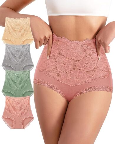 Womens High Waisted Cotton Underwear Pack Lace Ladies Paintes Sexy Postpartum Breathable Post Partum Moisture Wicking in Saudi Arabia