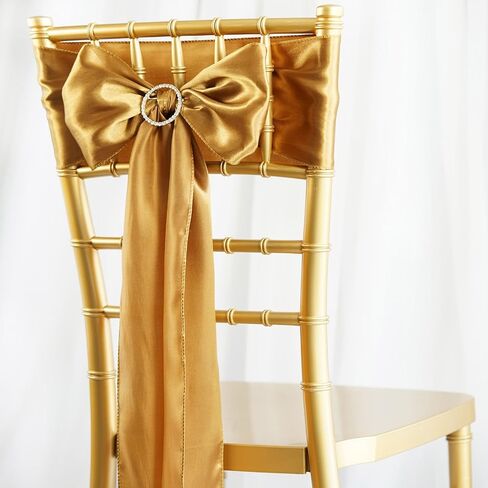 100 Antique Gold Satin Chair Sashes Bows Ties for Wedding Decorations Party Supplies Events Chair Covers Decor Banquet Reception in Saudi Arabia