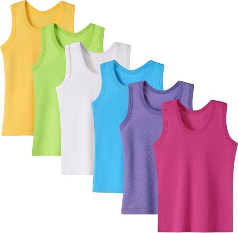 Girls Tank Tops 6 Pack, 100% Cotton Sleeveless Undershirts for Girls Ages 2-10, Solid Color Basic Layering Tanks in Saudi Arabia