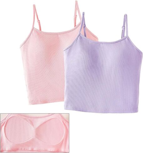 ROMPERINBOX Camisole Tank Tops for Girls 2 Pack, Built in Pads Adjustable Straps Undershirts for Teen Girls 13-16 Years in Saudi Arabia