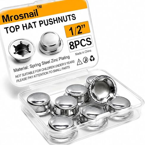 8-Pack Spring Steel Push On Pushnut Caps – Zinc Plated Washer Caps for 1/2" Axles – Hand Trucks, Rolling Bins, Lawn Wagons – Alternative to Cotter Pins in Saudi Arabia