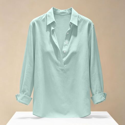 hlysgo Womens Cotton Henley Tunic Tops 2026 Fall Long Sleeve V Neck Button Up Shirts Dressy Casual Collared Gauze Blouse in Saudi Arabia