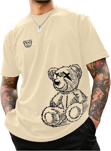 SHENHE Men's Big and Tall Bear Print Graphic Tees Casual Short Sleeve Crew Neck Loose T Shirts Streetwear in Saudi Arabia