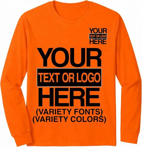Custom Long Sleeve T-Shirt with Your Text or Logo, Variety Fonts and Colors, Business Logo Shirt in Kuwait
