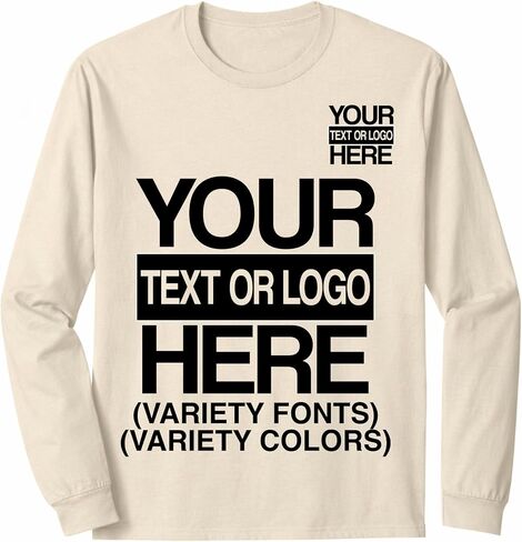 Custom Long Sleeve T-Shirt with Your Text or Logo, Variety Fonts and Colors, Business Logo Shirt in Kuwait