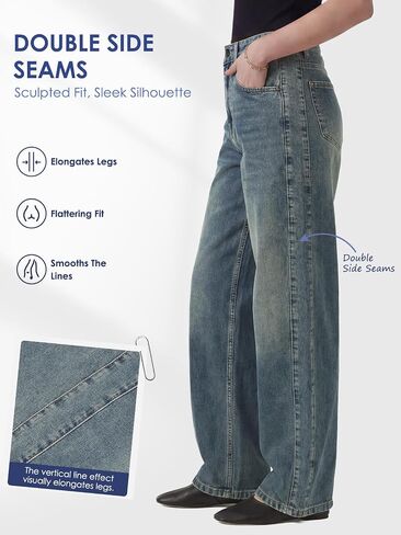 Barrel Jeans for Women,High Waisted Stretchy Trendy Wide Leg Sweatpant Jeans Relaxed Fit Baggy Boyfriend Denim Pants in Saudi Arabia