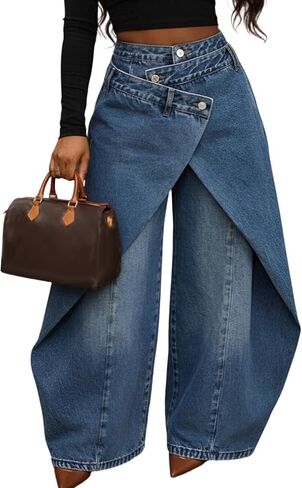 Unybwonn Cargo Pants Women High Waist Baggy Asymmetrical Y2k Harem Pants Wrap Waist Wide Leg Going Out Trousers Streetwear in Saudi Arabia