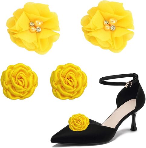 2 Pair Yellow Shoe Clips Yellow Flower Clips for Shoes Kitten Heels Decorations Beachy Heels Accessories for Wedding Party Summer Vacation in Saudi Arabia
