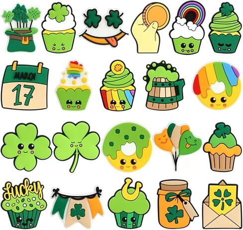 Lucky 4-Leaf Clover Shoe Charms for Girls, 20-Pack St. Patrick's Day Charms for Kids' Shoes, Assorted Lucky Clover Shoe Decorations, Bring Luck with Every Step in Saudi Arabia