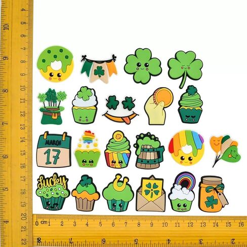 Lucky 4-Leaf Clover Shoe Charms for Girls, 20-Pack St. Patrick's Day Charms for Kids' Shoes, Assorted Lucky Clover Shoe Decorations, Bring Luck with Every Step in Saudi Arabia
