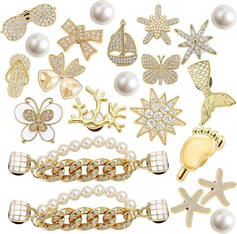 24 Pcs Beach Shoe Charms for Women, Resin Ocean Theme Clog Decoration Accessories with Starfish Pearl, Jewels Flower Charms for Girls,Pearl Shoe Chain in Saudi Arabia