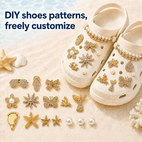 24 Pcs Beach Shoe Charms for Women, Resin Ocean Theme Clog Decoration Accessories with Starfish Pearl, Jewels Flower Charms for Girls,Pearl Shoe Chain in Saudi Arabia